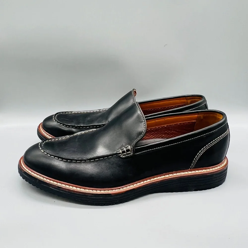 Johnston & Murphy Leather Loafers Mens 12 Black Slip On Casual Comfort Preppy